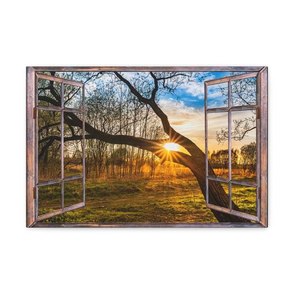 Canvas Print Wall Art Window Beautiful Sunset Tree View Nature Photography Reali